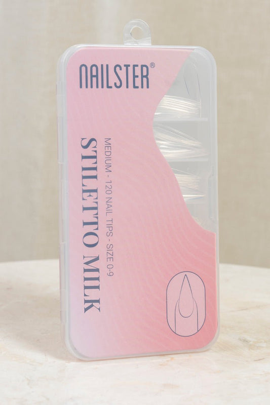 Stiletto Medium Milk Tipper (120 stk) | Nailster Norway